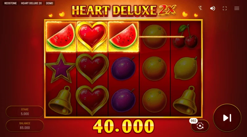 Heart Deluxe 2x - Combinação Vencedora com Wild na Bobina
